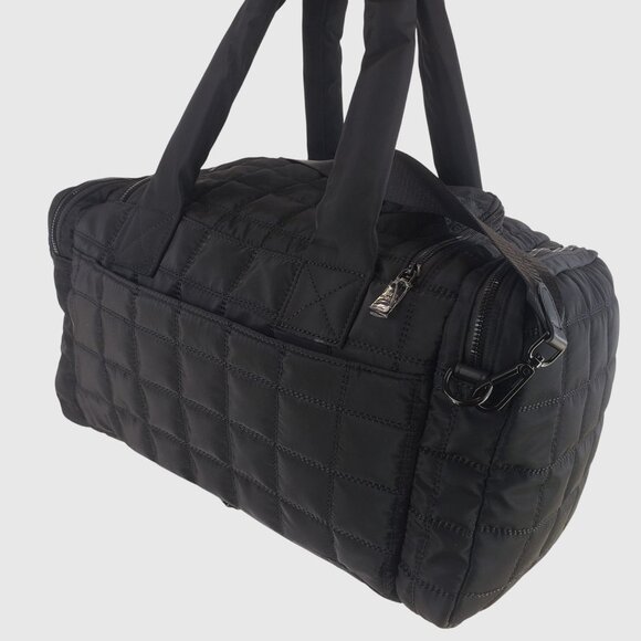 Steve Madden Quilted Nylon Black Duffel Bag With Star Charm & Adjustable Strap - Picture 12 of 13